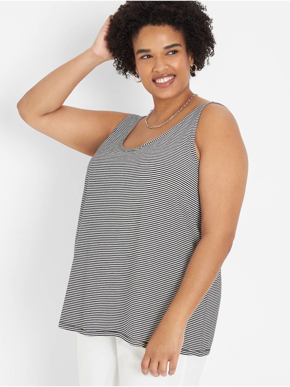 Lane Bryant Double Scoop Tank Striped Scoop Neck Top Black & White Size 22/24